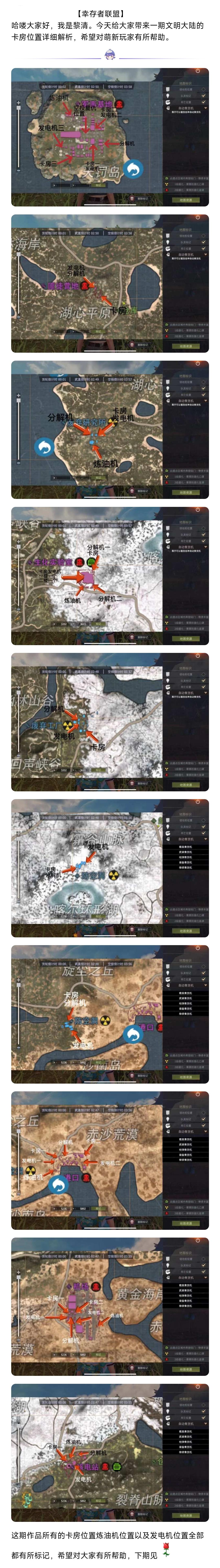 【幸存者联盟】全地图卡房发电机分解机炼油机位置详解