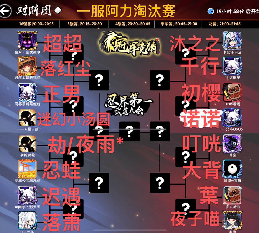 一服第十二届武道会—阿力16强运动员对阵表（评论回复心仪冠军参与抽奖）