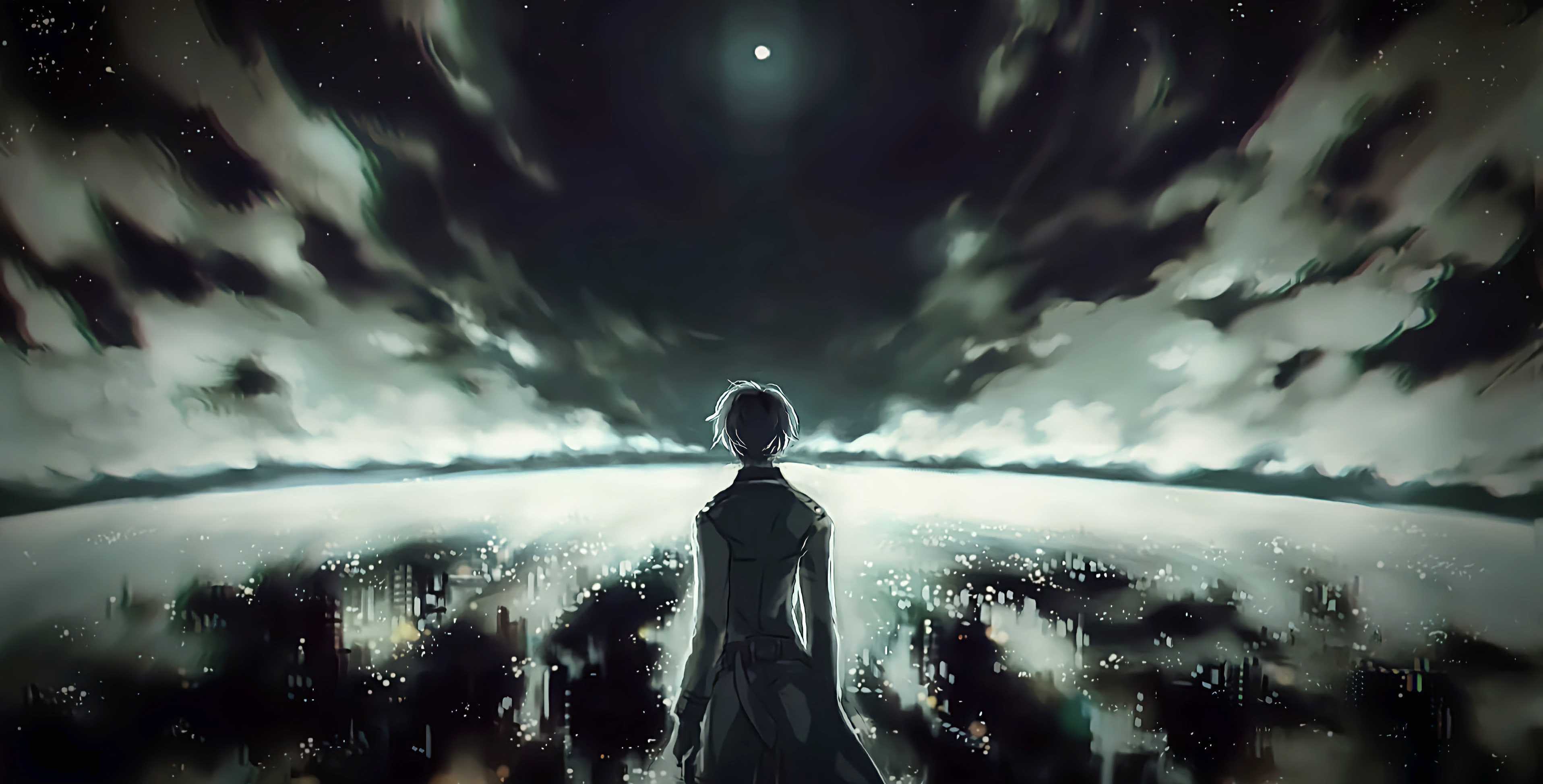 好图分享11 酷男望月图 (哈哈哈哈标题随便取了，也是一个比较有氛围的横屏壁纸，看起来超酷的高中就用了，现在给大家分享出来)