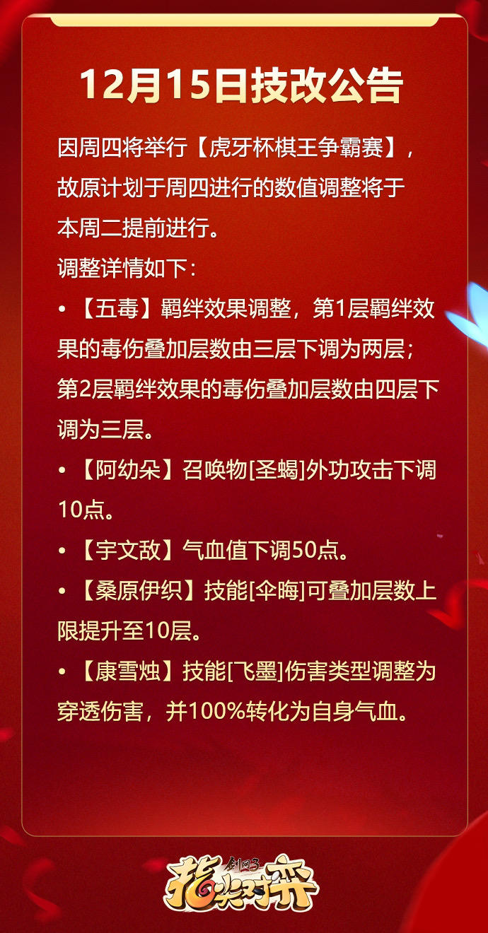 《剑网3指尖对弈》12月15日技改公告