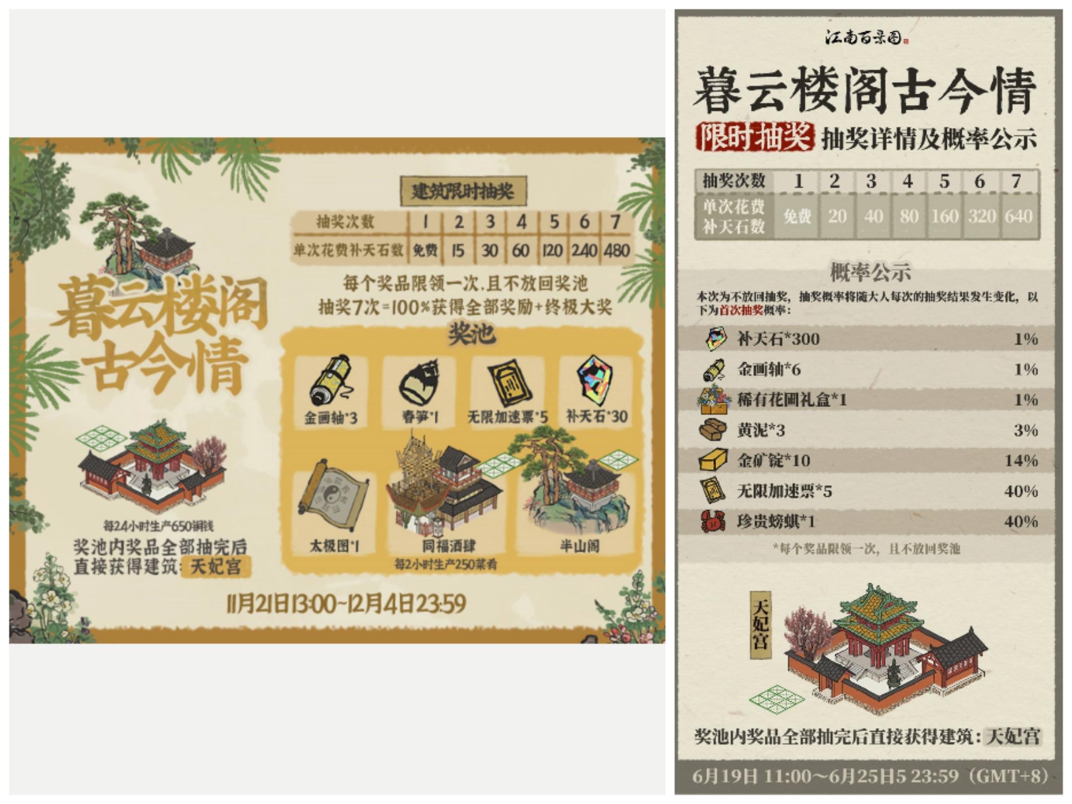 【限时抽奖】上次和这次暮云楼阁古今情活动对比