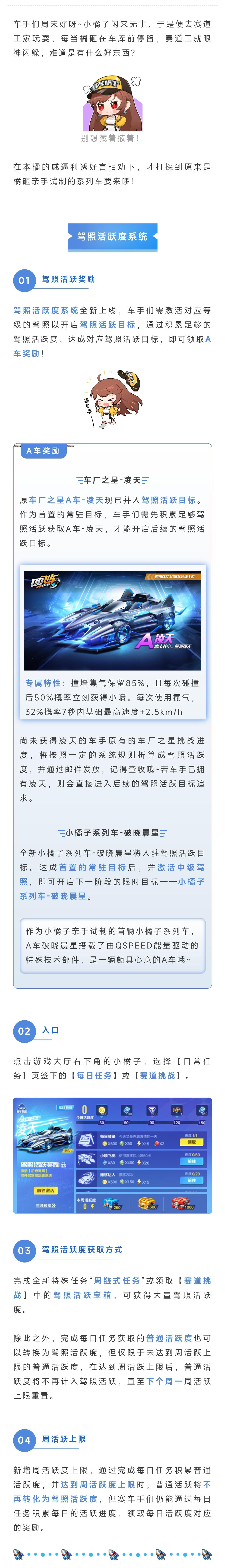 新版本爆料③丨驾照活跃度系统上线！全新A车破晓晨星耀目登场~