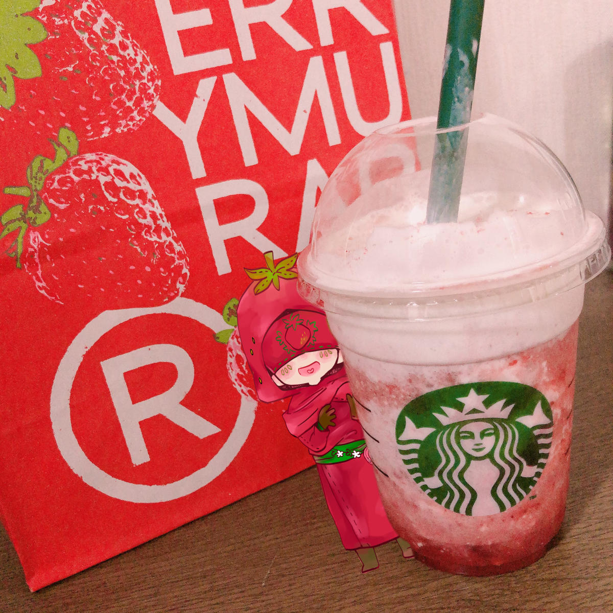 #角虫的腿部挂件#一只先知完美遁入了草莓星冰乐背景/doge（源：P站@すずを）