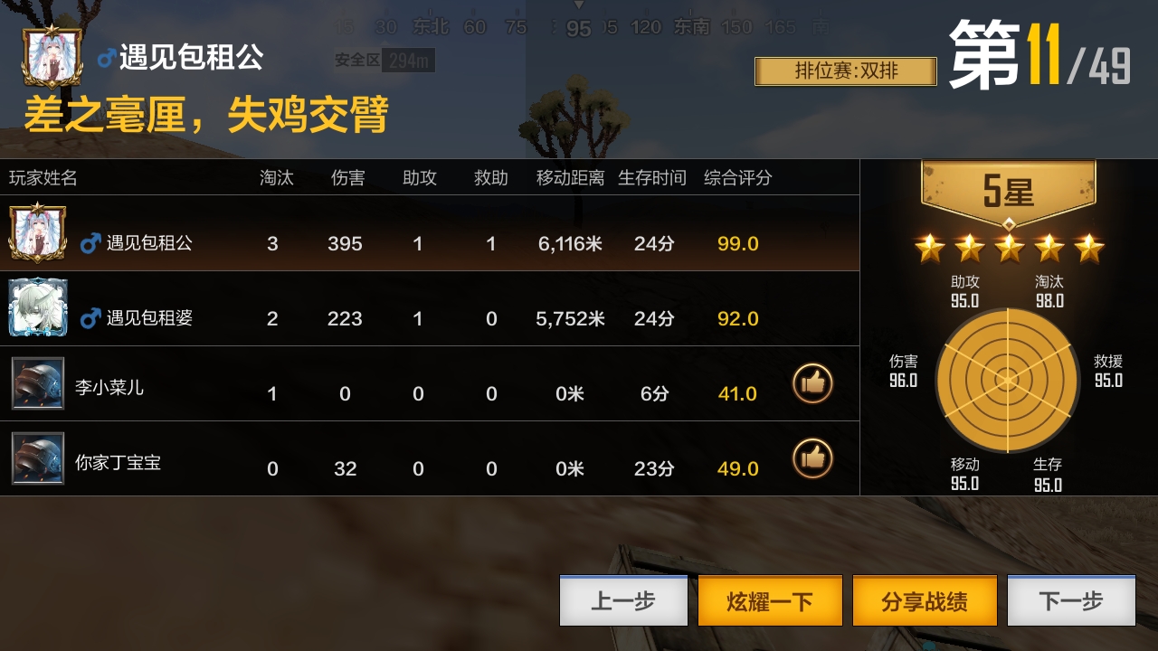 今天回同学开了个双排,为什么结算会有四个人?