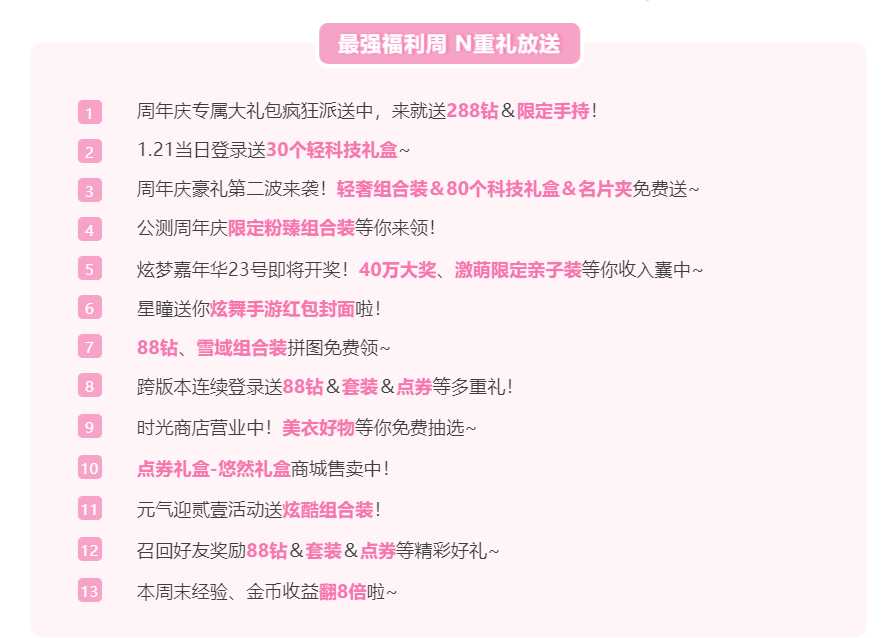 七重好礼最强福利周丨288钻＆粉臻美衣＆红包封面＆110个轻科技礼盒...通通来袭！