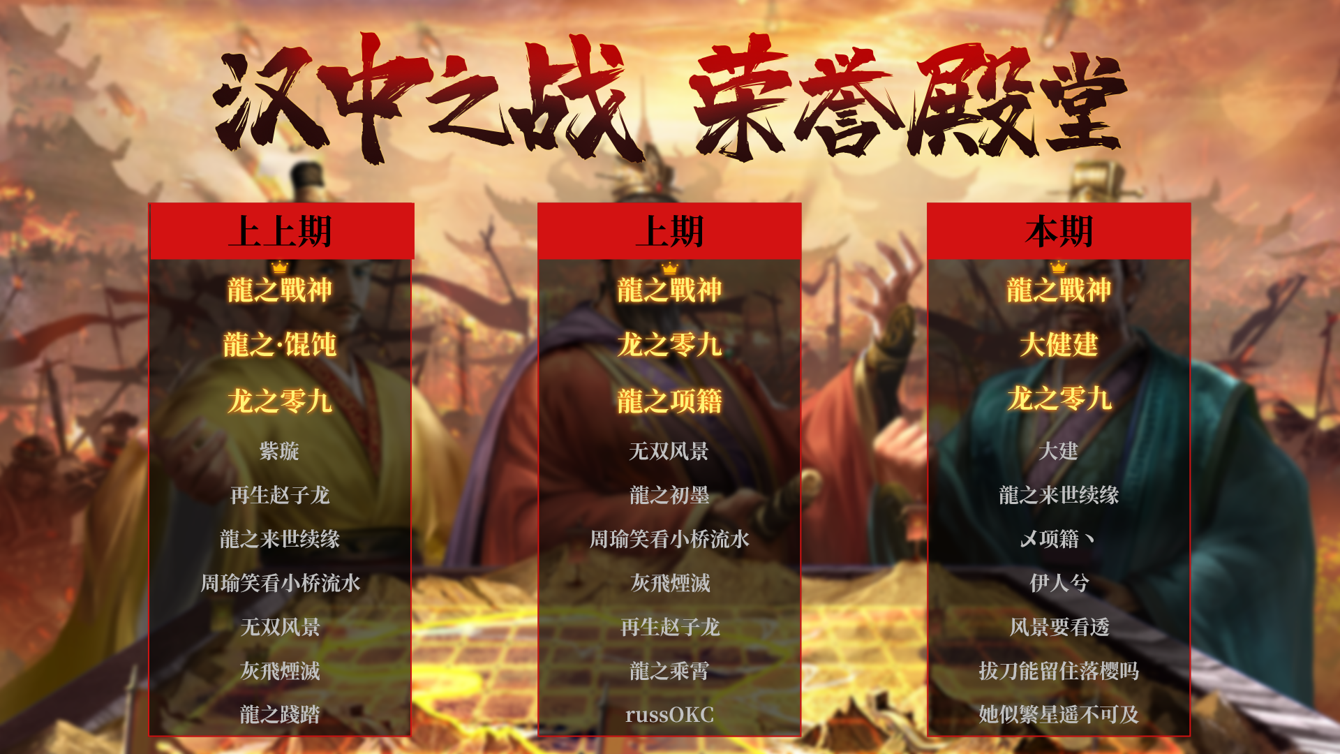 荣誉殿堂| 破纪录！汉中之战排行榜