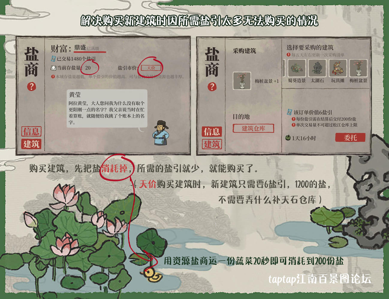 【盐商攻略】【松江攻略】解决购买新建筑时因所需盐引太多无法购买的情况