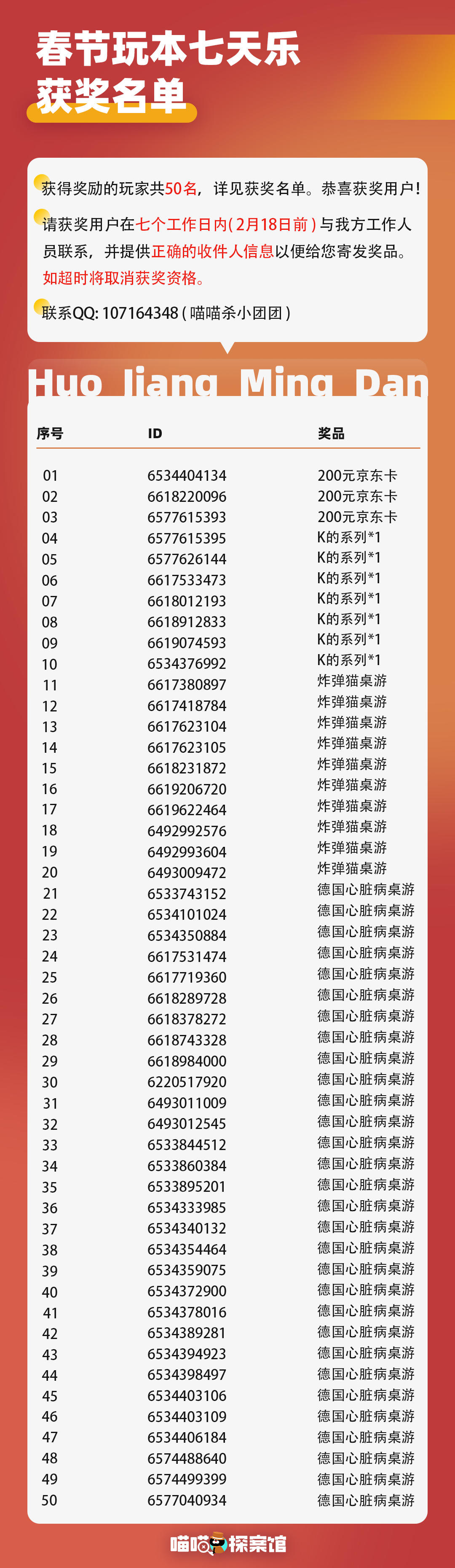 【来领奖啦】春节七天乐名单公布，快来看看有没有你！