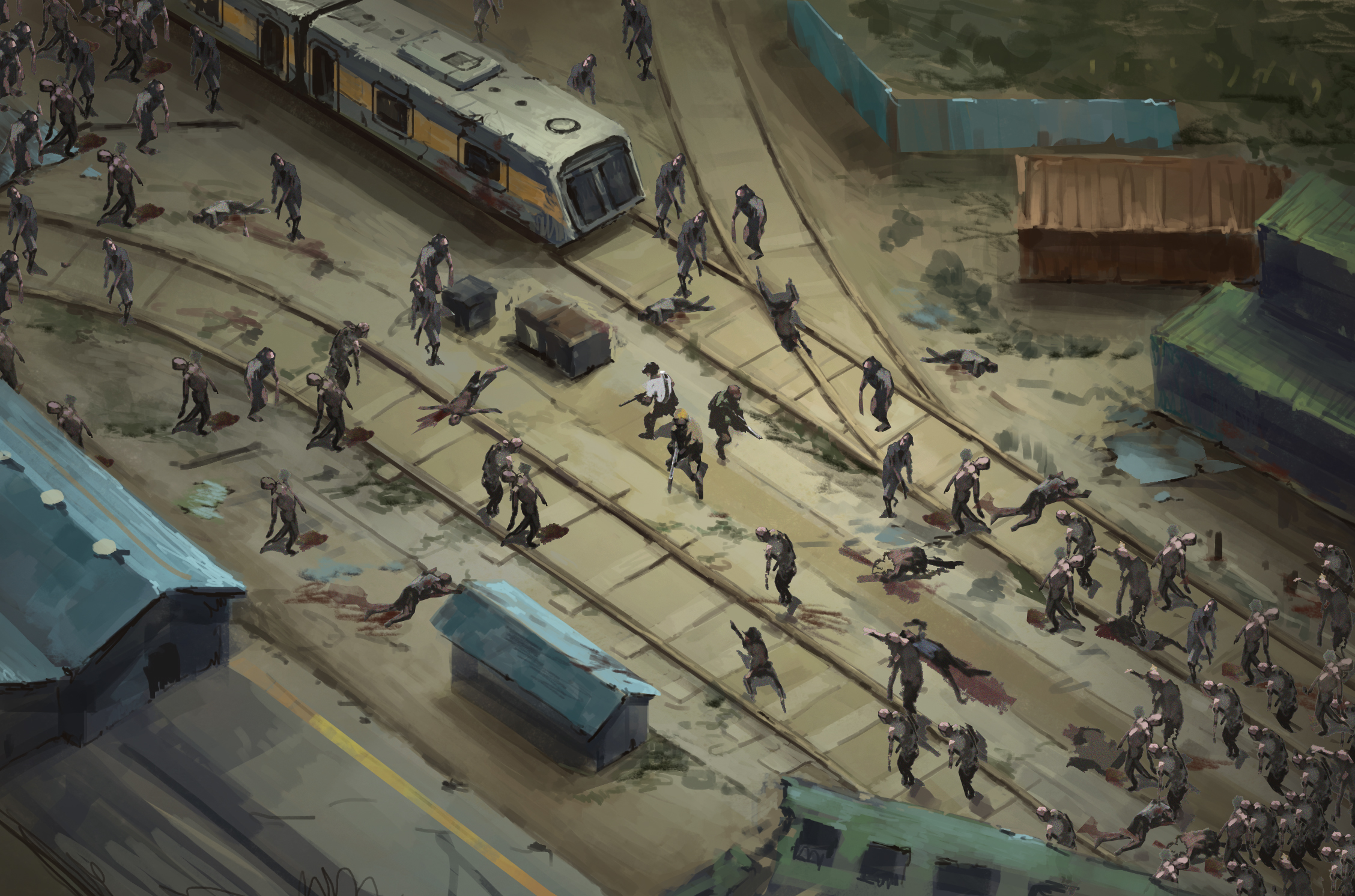 《survive another day》游戏战斗场景原画——废弃火车站