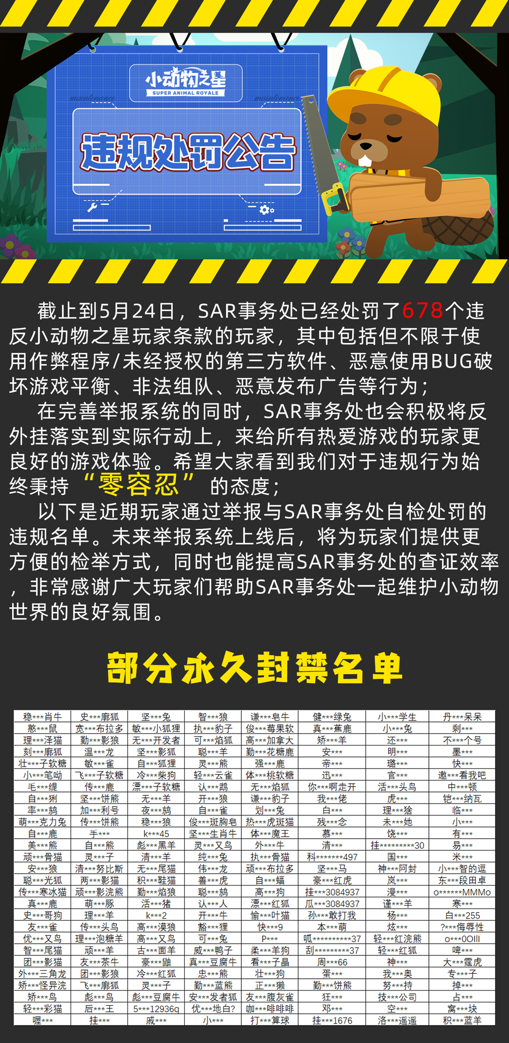 【公告】违规处罚名单公示及说明