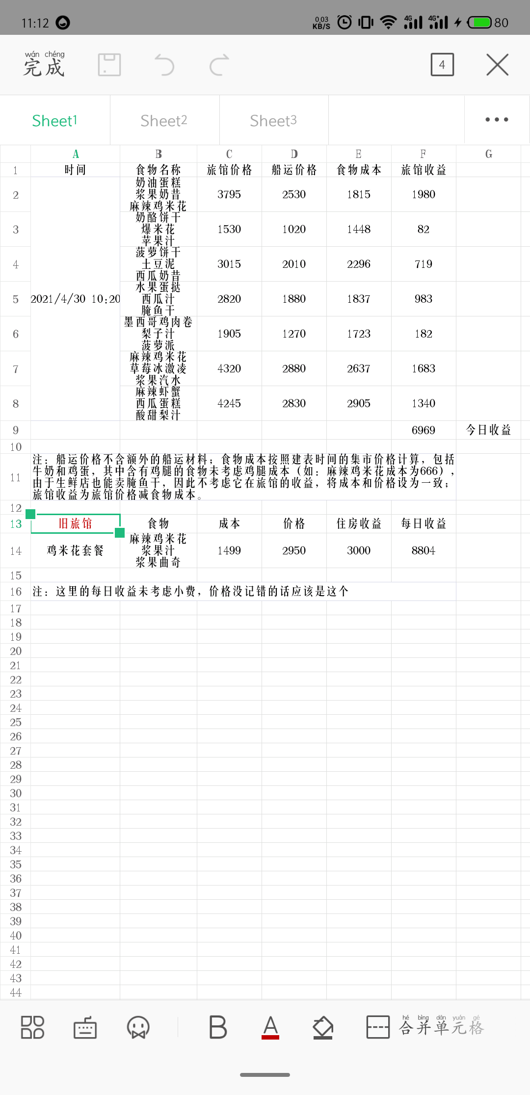 平民新旧旅馆收益简单对比（今日）