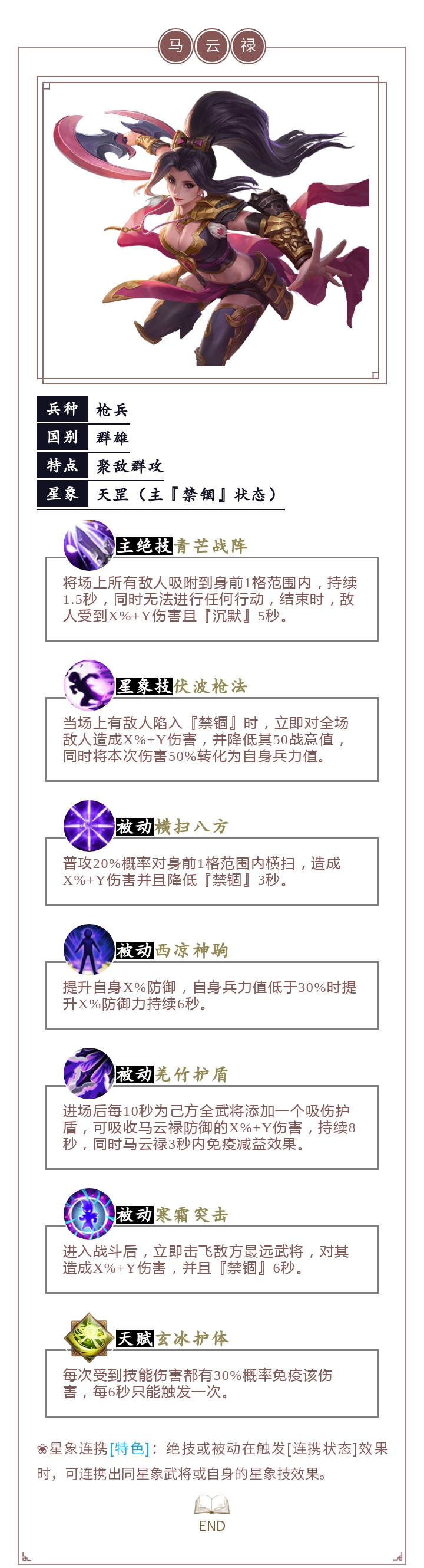 【名将录】绝佳前排MT，善聚敌以制敌。--马云禄