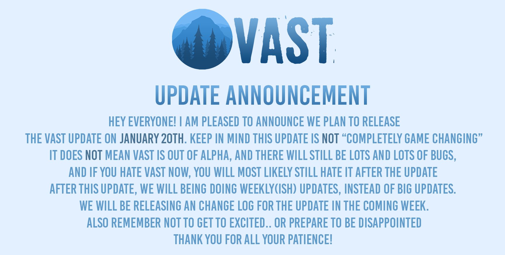 【VAST更新公告和更新日程表（来源官方Twitter）】
