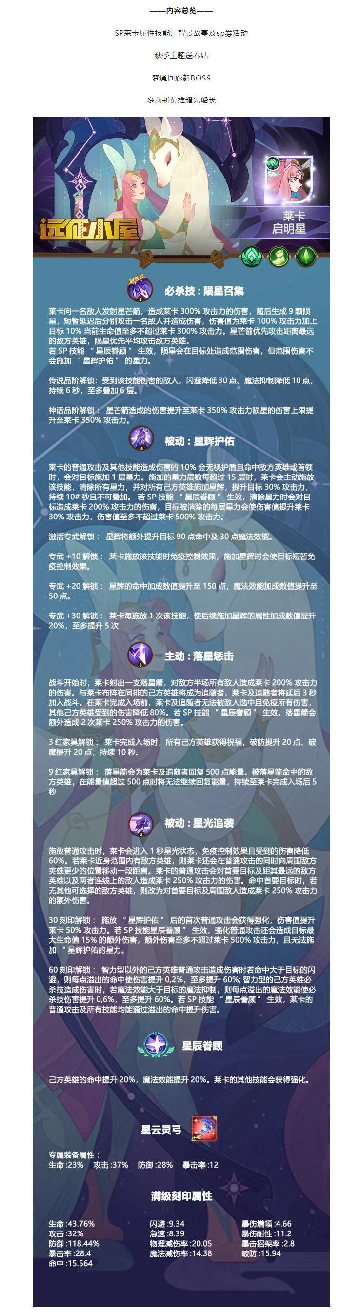 【剑与远征小屋】先锋服更新内容| SP莱卡、秋季主题、竞速新BOSS及耀光船长