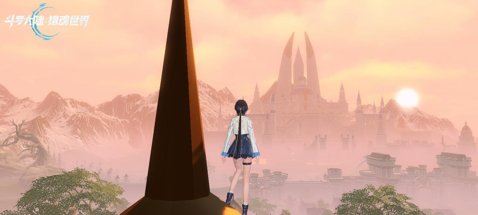 在史莱克学院之巅，遥看日落下的天斗城截图