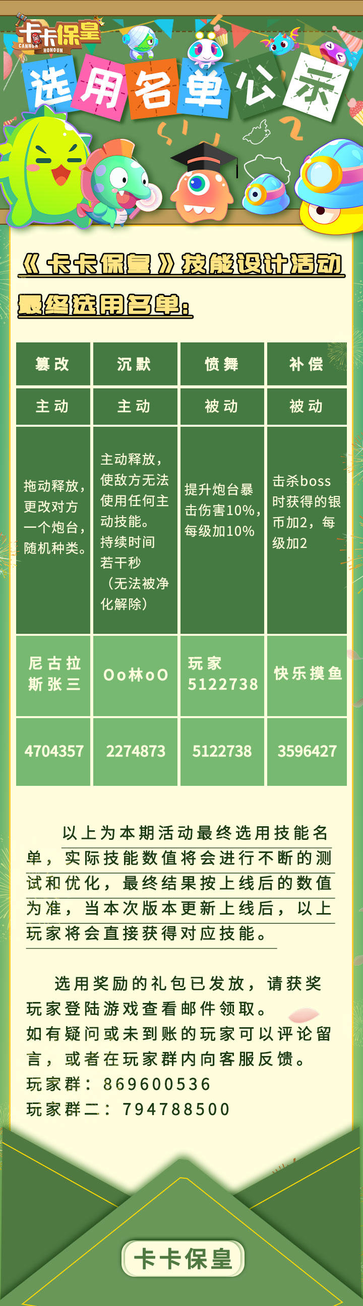 《卡卡保皇》PVP对战技能设计大赛采纳奖