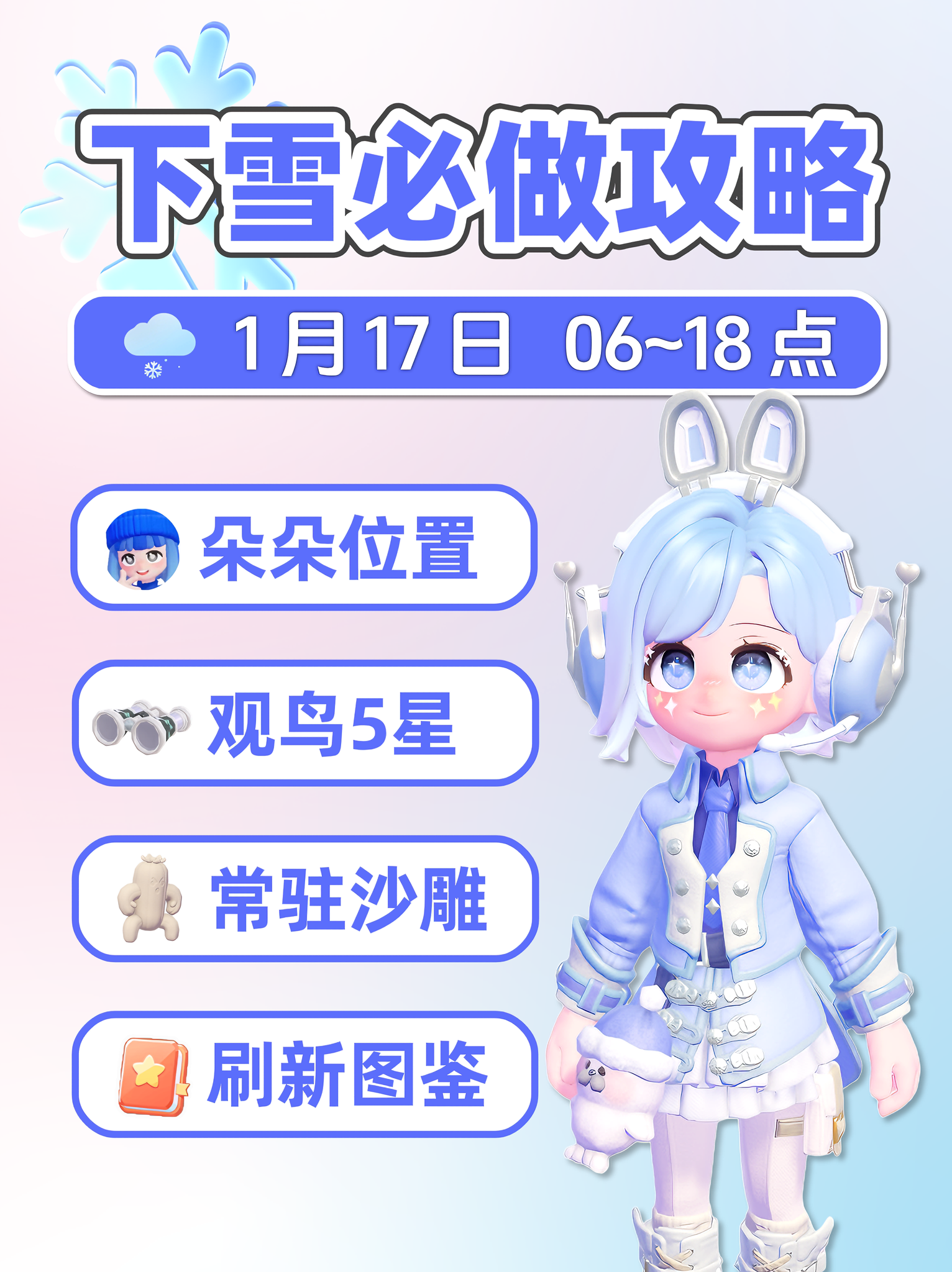 1月17日 小镇下雪必做攻略 朵朵位置 图鉴