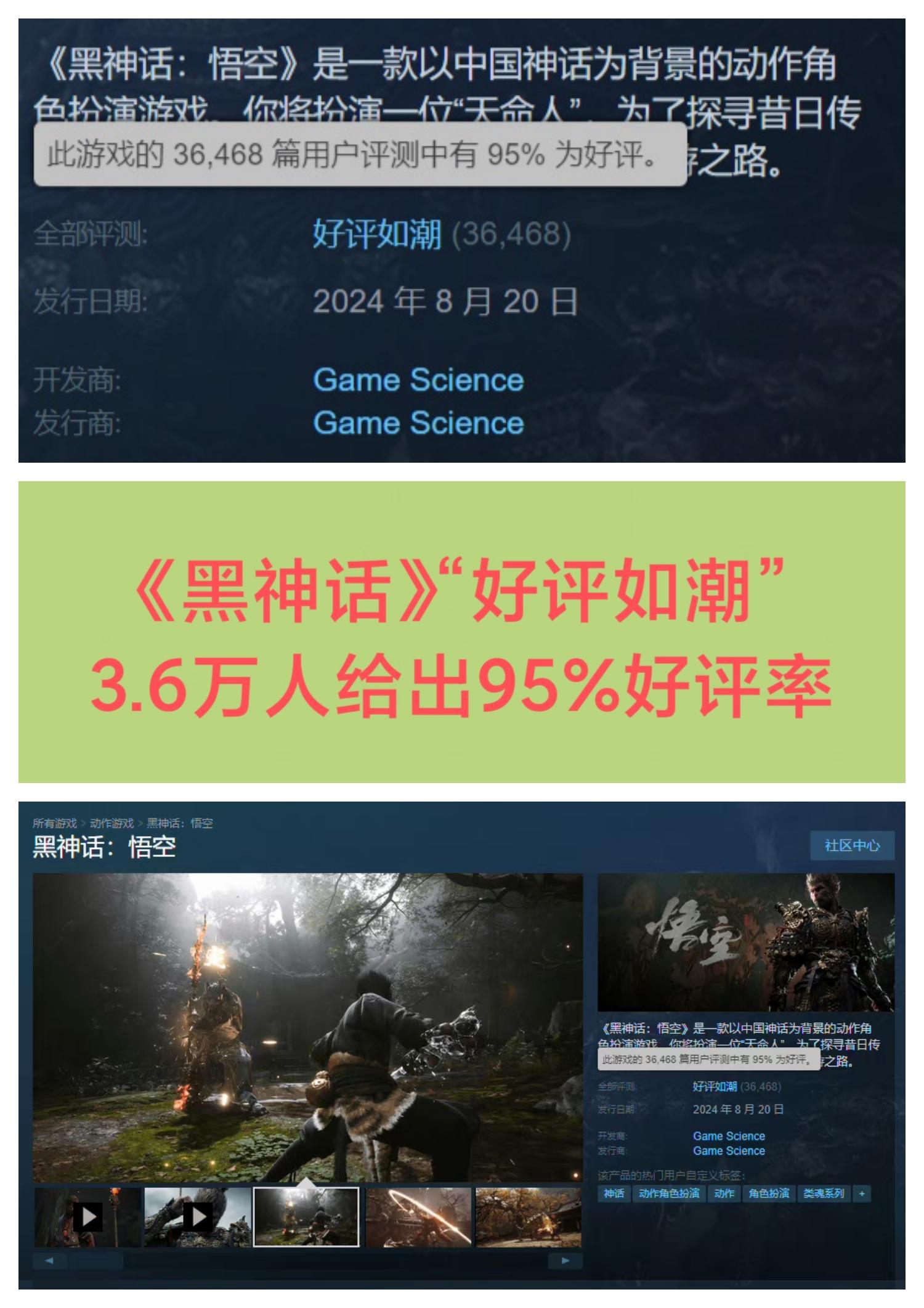 《黑神话》STEAM好评率95％❗好评如潮🎉🎉🎉