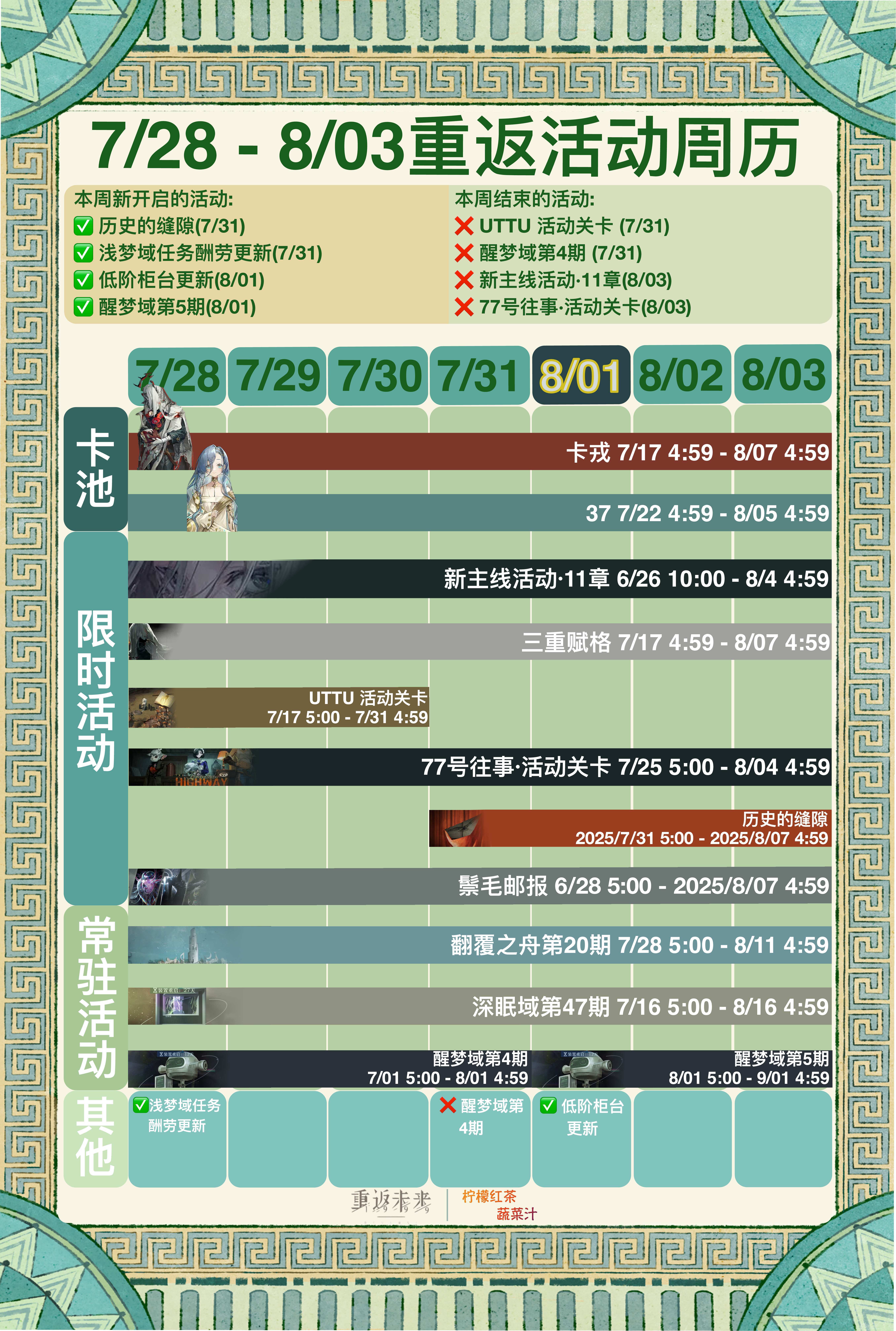 7/28 - 8/03重返活动周历