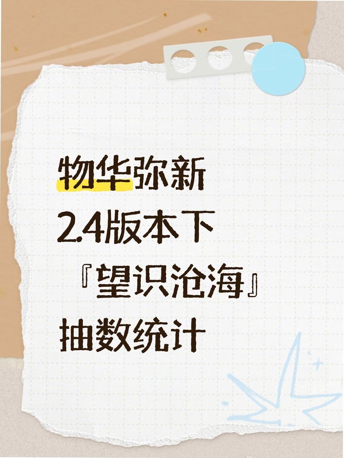 物华弥新2.4版本下『望识沧海』抽数统计
p2是抽数统计
p3是汇总，包含零氪月卡等统计
p4是官方福利图
	
ps：①试炼场部分，可以根据个人情况进行删减
②零氪不含召集返利统计在p3
③月卡赠送的6彩珀未计算在内
④月签到为估算
#物华弥新创作者激励计划 #物华弥新攻略 #物华弥新抽数统计截图