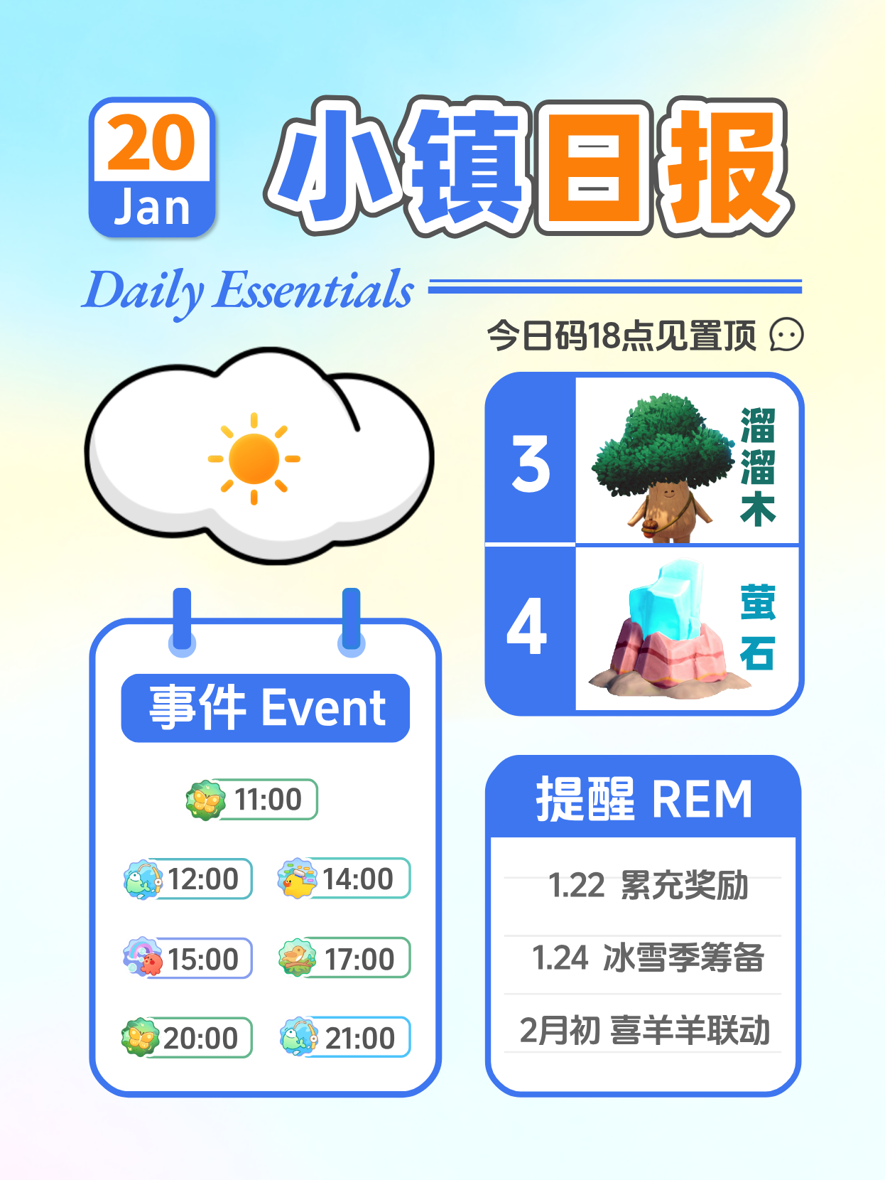 1月20日小镇日报溜溜木萤石 兑换码 每日更