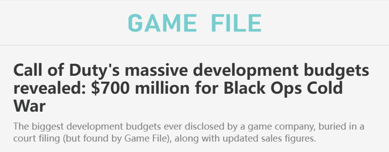 开发预算曝光：《使命召唤17》耗资7亿美元