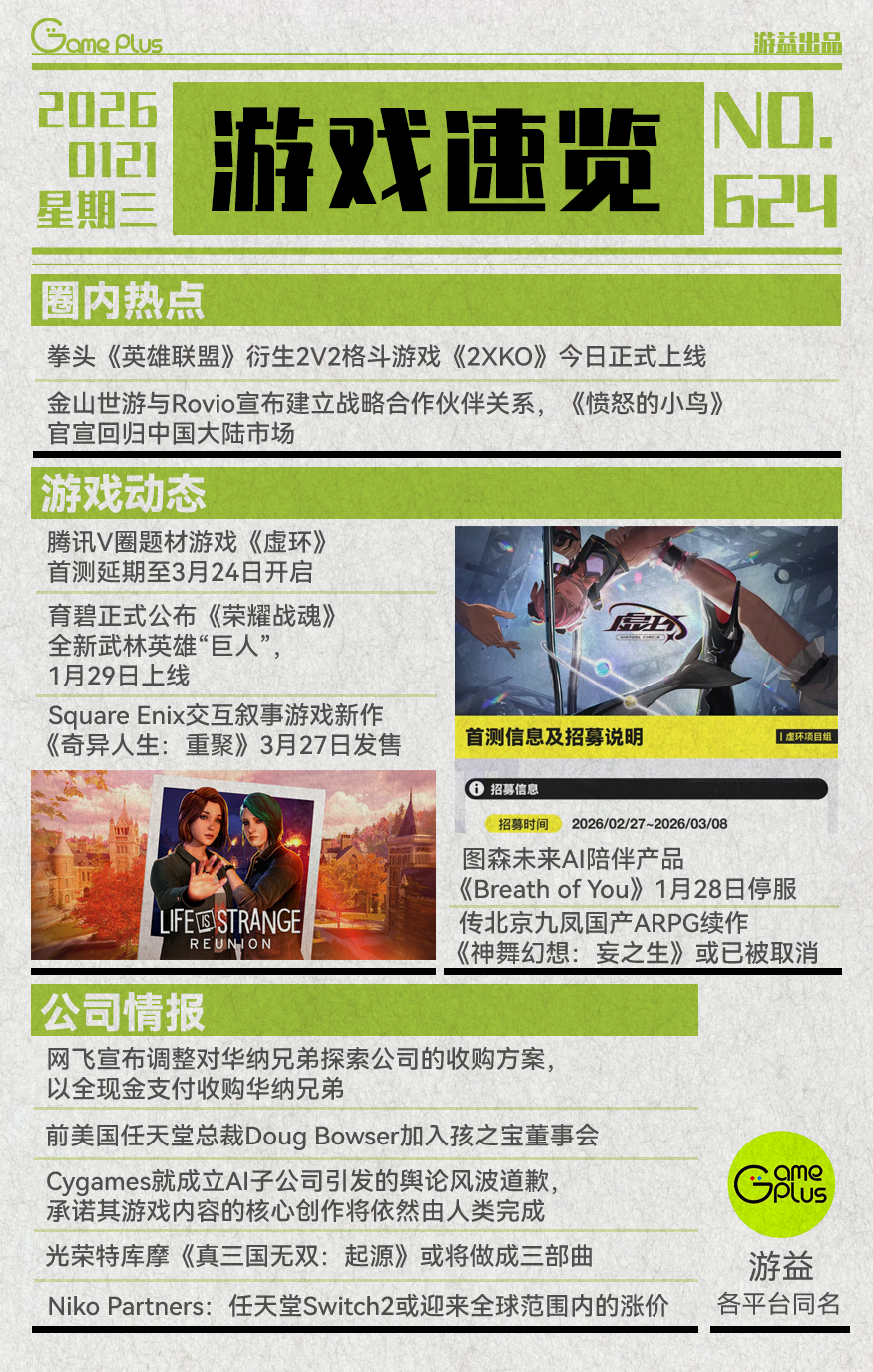 游戏行业值得关注的信息-0121 - 游益的动态- TapTap