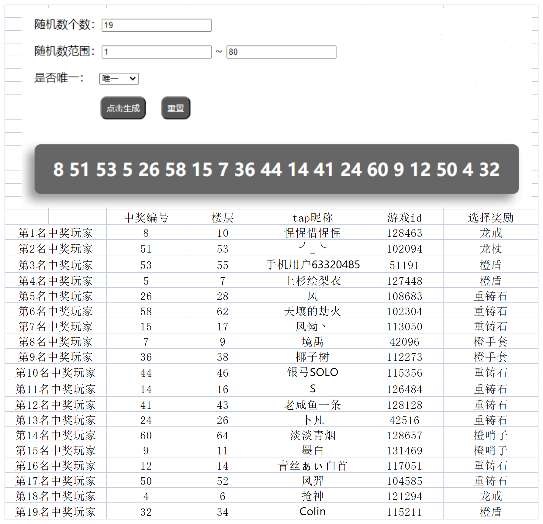 勇者练级活动中奖名单公布