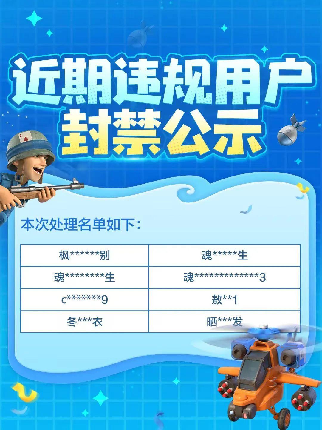 近期违规用户封禁公示