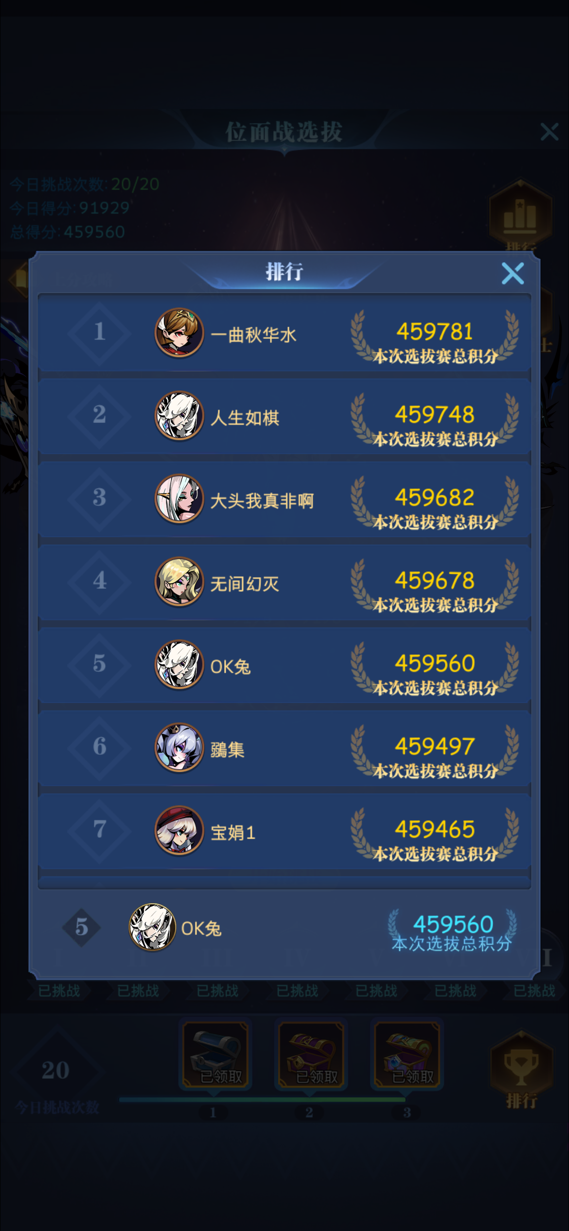 本届位面打分完赛！