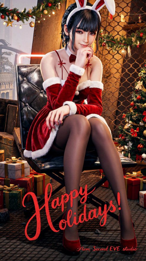 《剑星》官推发布圣诞贺图，红衣兔耳黑丝伊芙