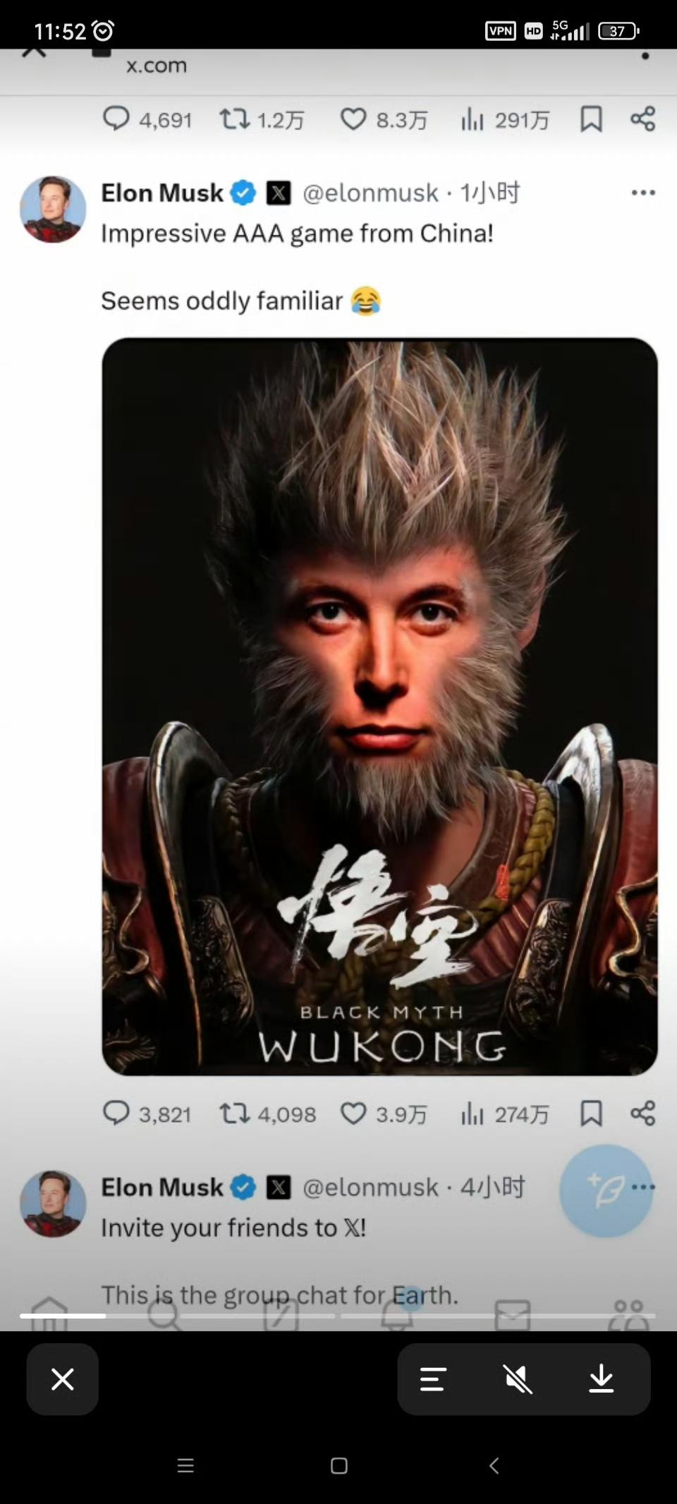 太损，“生儿育女”的马斯克点赞黑神话悟空