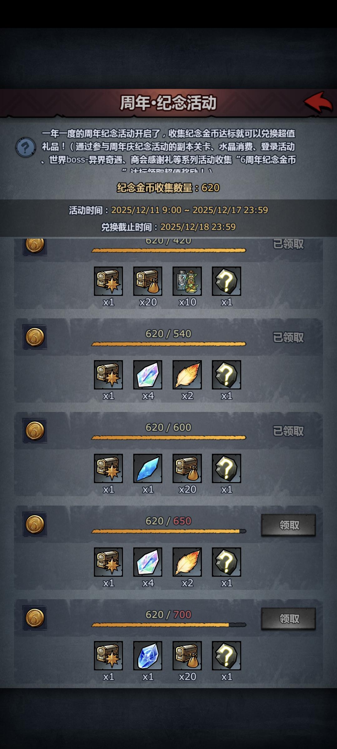 纪念金币收集明细