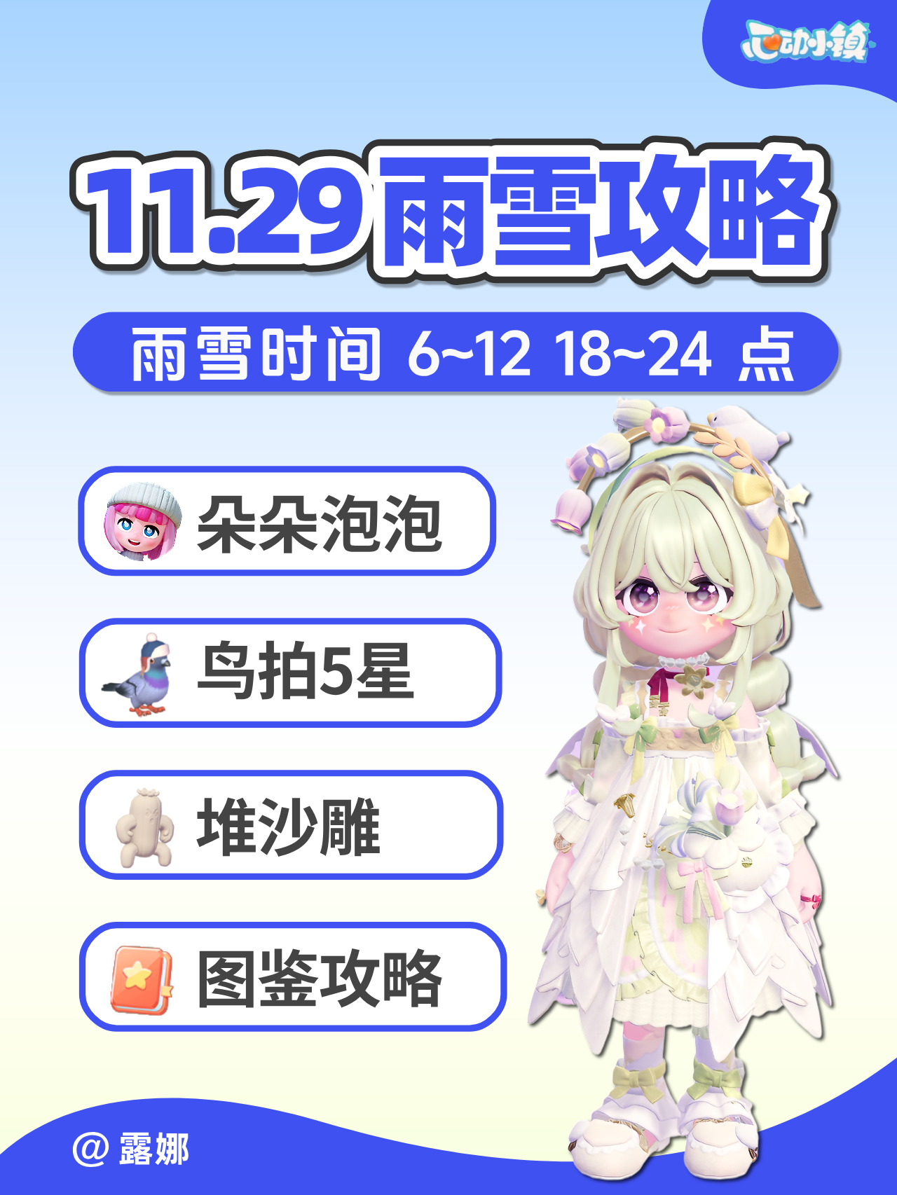 11月29日 雨雪攻略 朵朵位置 鸟虫鱼沙雕