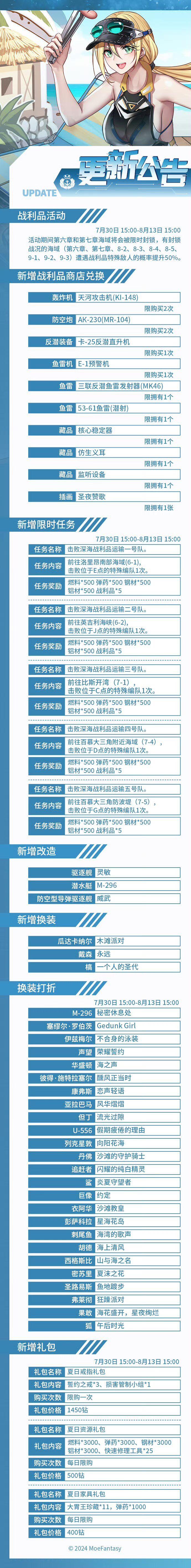 2024.7.30 不停机更新公告 & 战利品活动公告