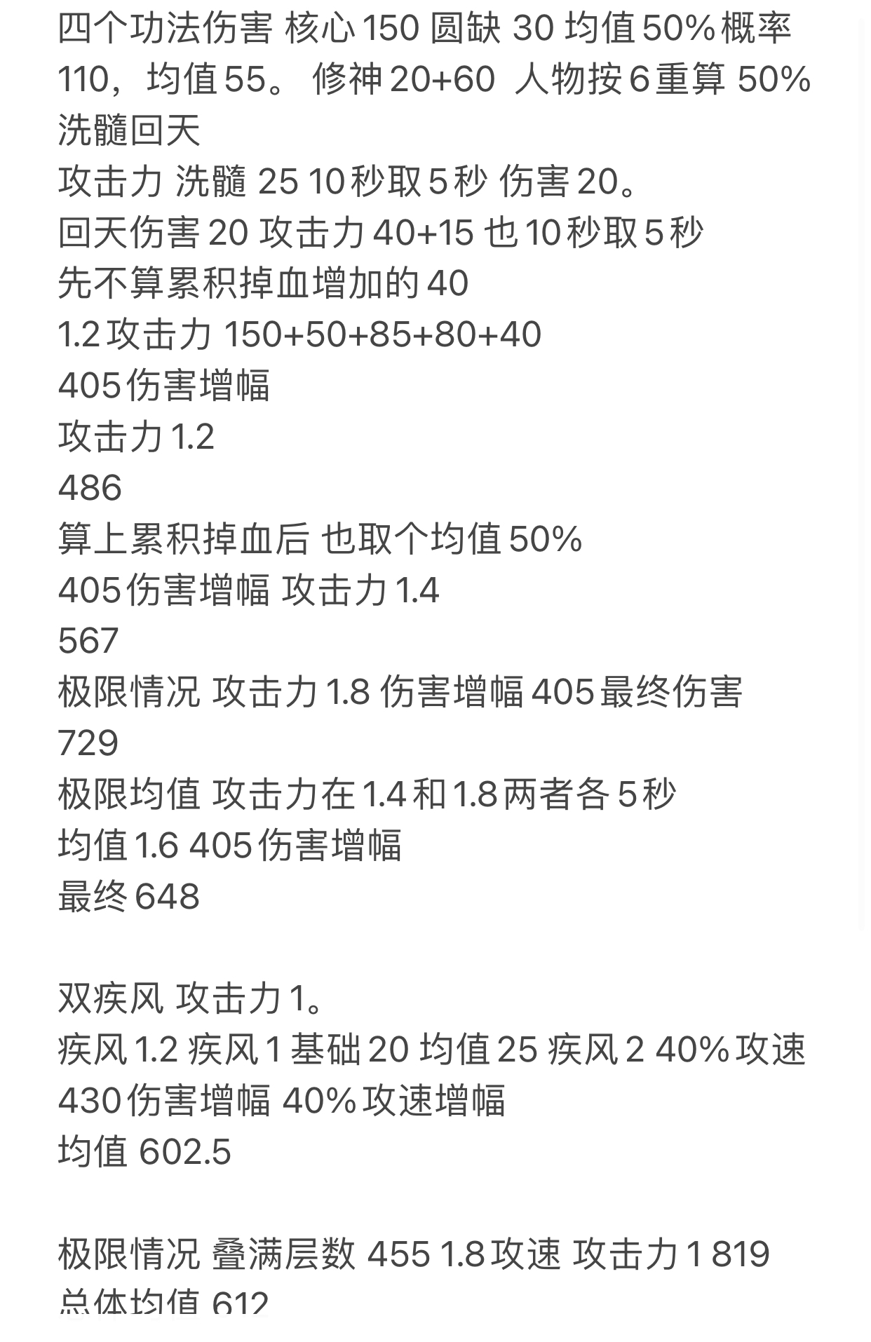 理论数值分析功法搭配终伤对比