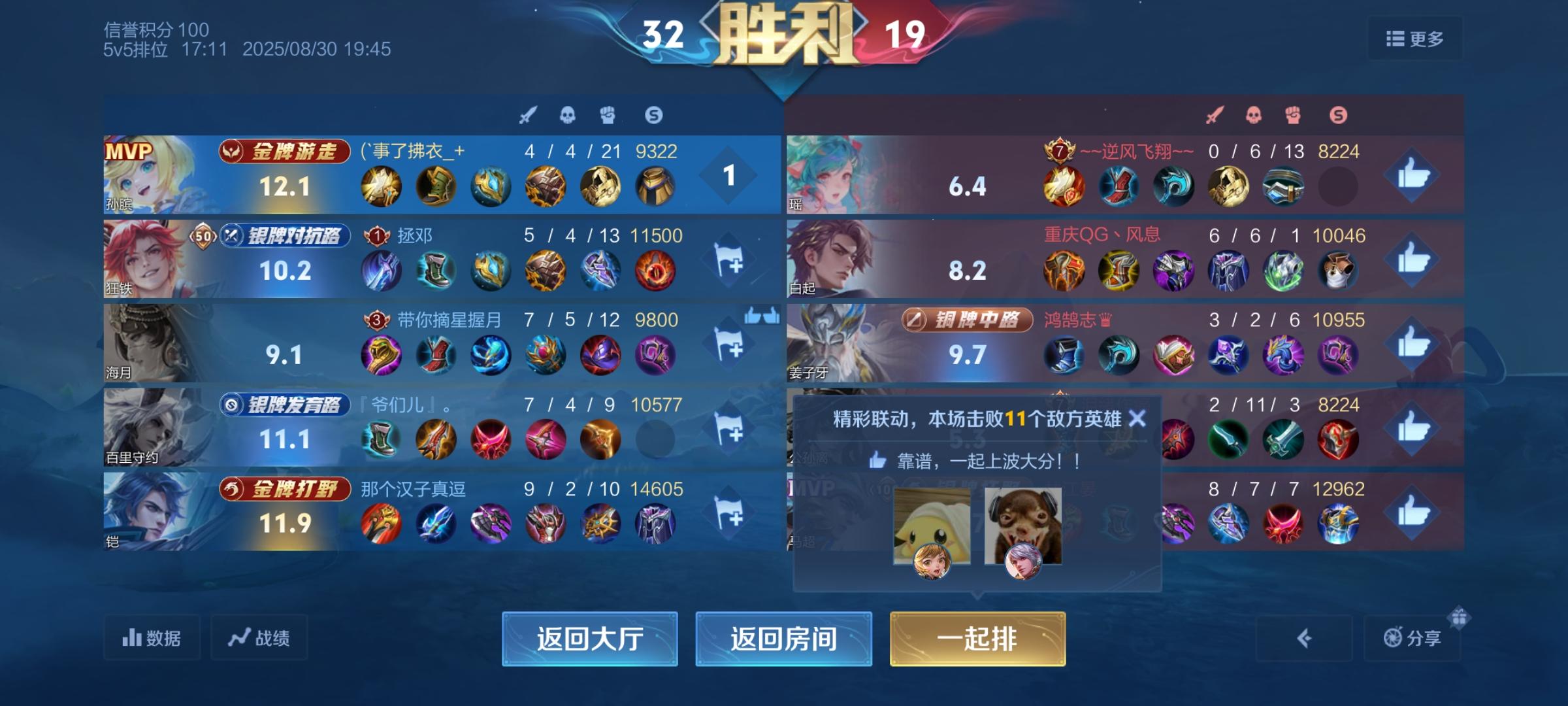 孙膑得了mvp，其他人都是躺赢狗截图