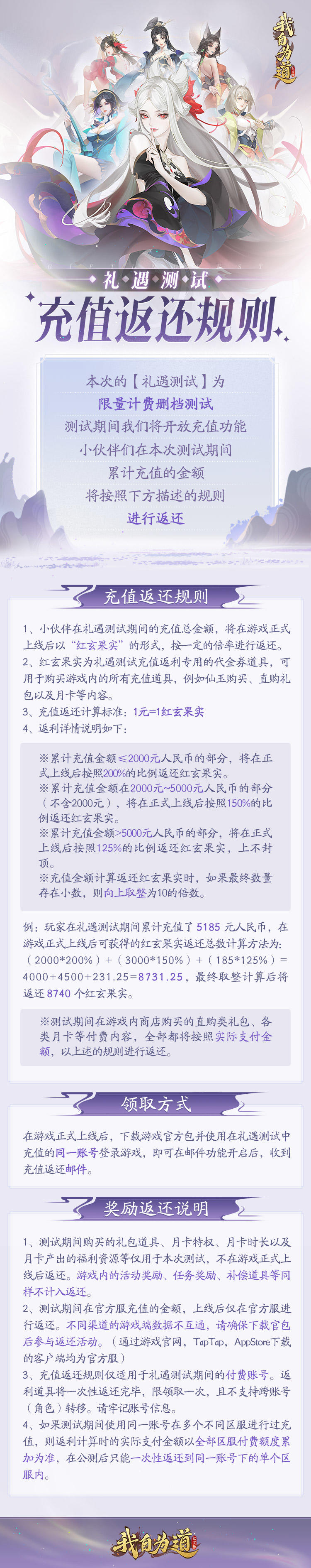 「礼遇测试」充值返还规则说明