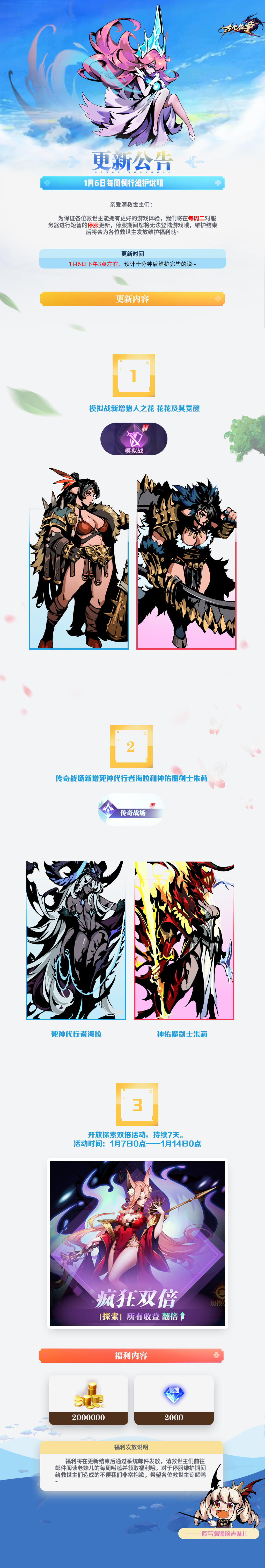 【更新公告】1月6日每周例行维护说明(˶‾᷄ ⁻̫ ‾᷅˵)