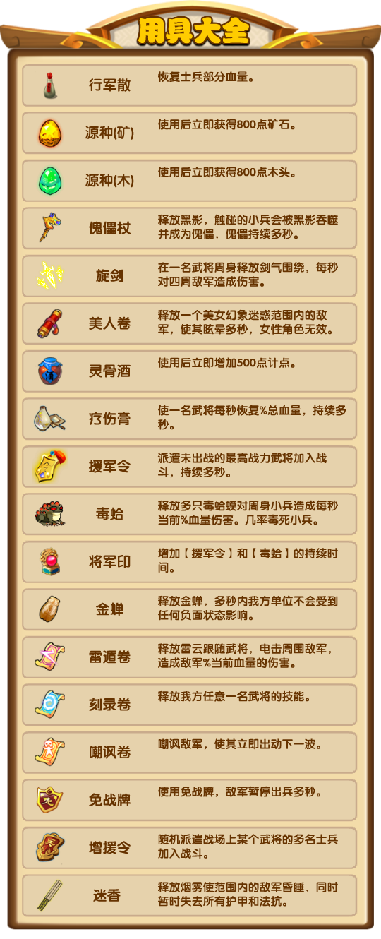 《小小武神》用具大全