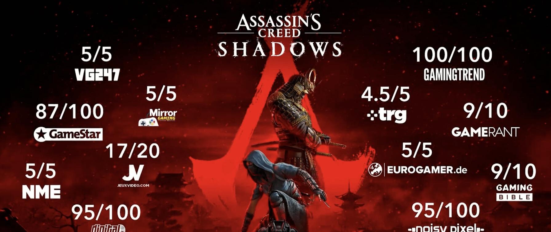 《刺客信条：影》公布全新媒体评分图