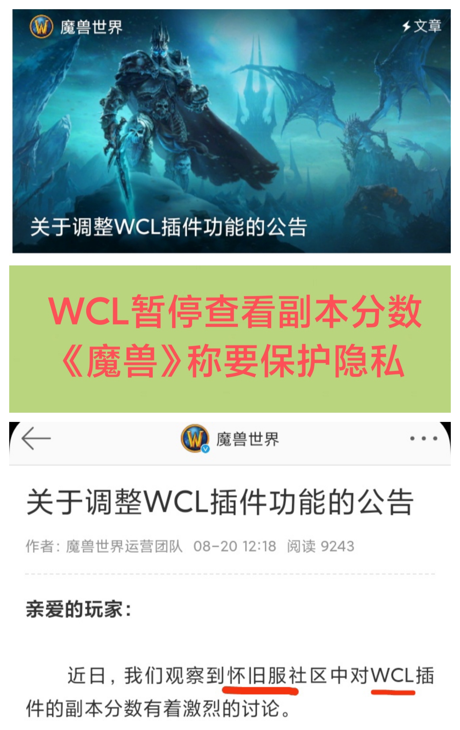 保护隐私❓魔兽暂停WCL查看副本分数功能😂😂😂