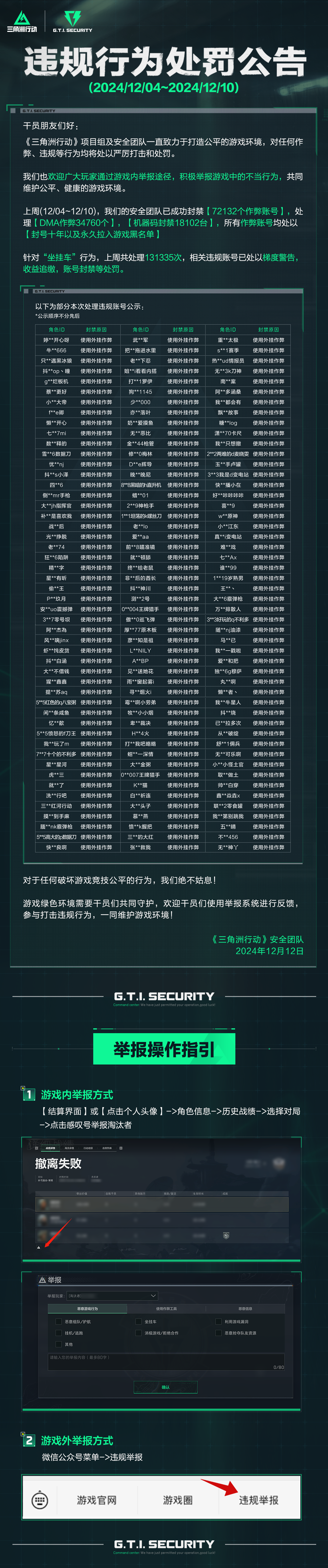 《三角洲行动》违规行为处罚公告(12.04~12.10)