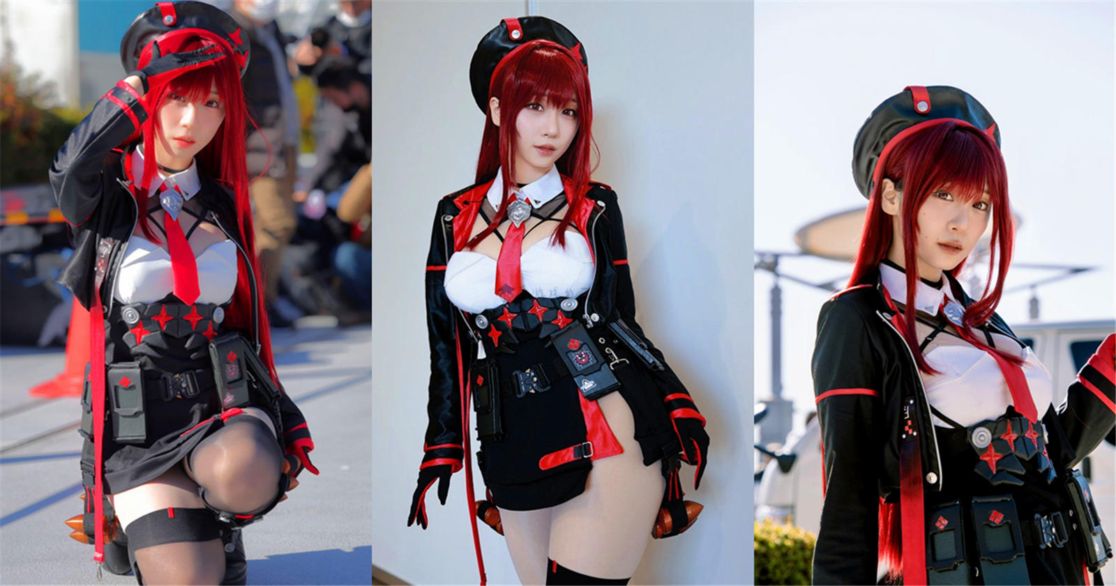 伊织萌Cos《胜利女神：妮姬》小红帽拉毗，人潮聚集的场面又出现