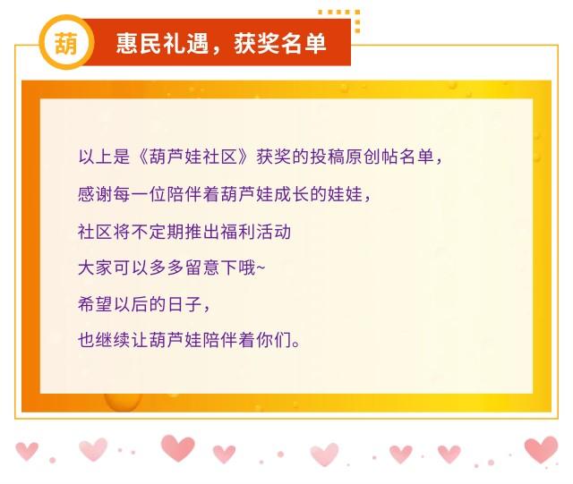 【葫芦娃】惠民礼遇获奖名单