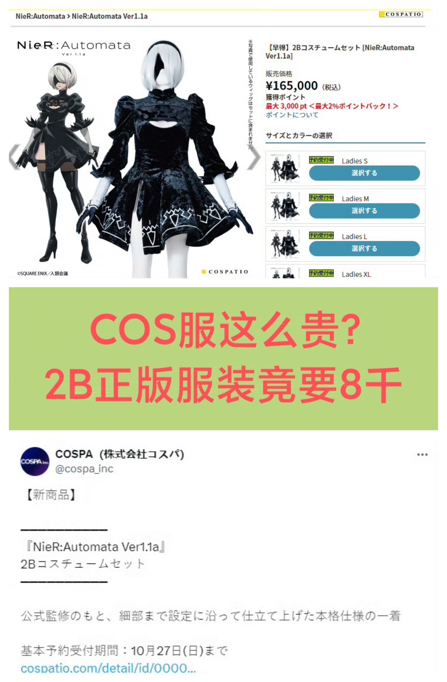 《尼尔》2B正版COS服❗卖近8000块😅😅😅