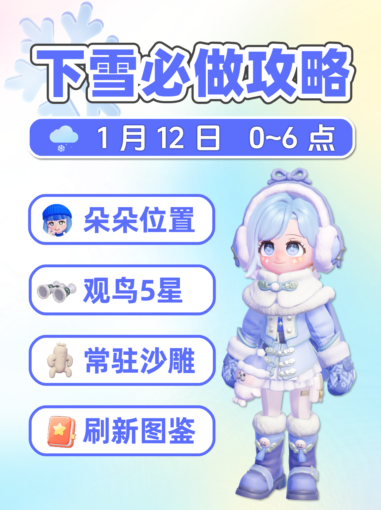 1月12日 小镇下雪必做攻略 朵朵位置 图鉴