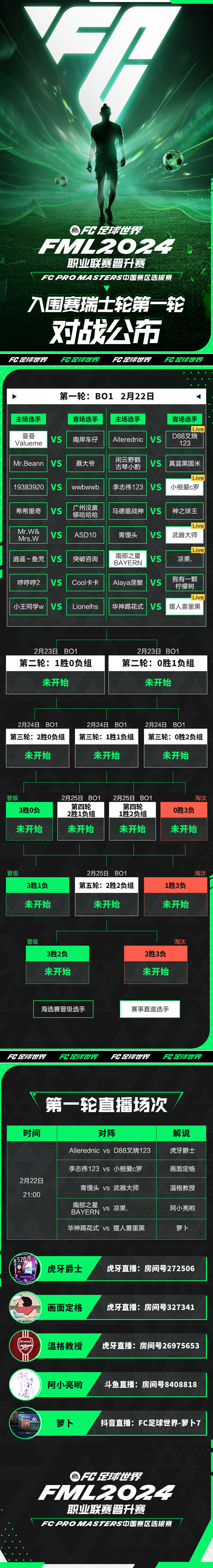 FML晋升赛入围赛瑞士轮赛程及首轮对阵情况公布！