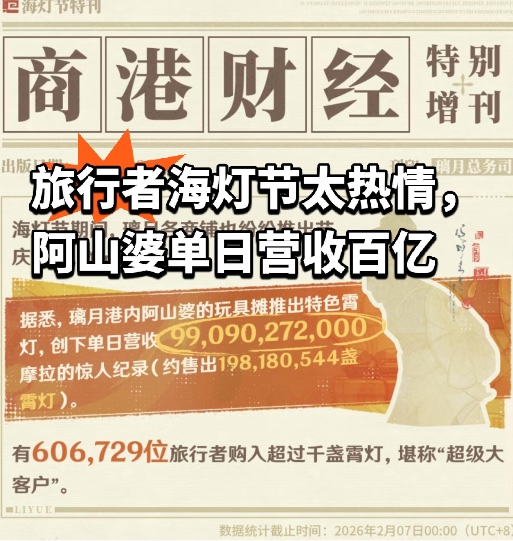 旅行者海灯节太热情，阿山婆单日营收百亿