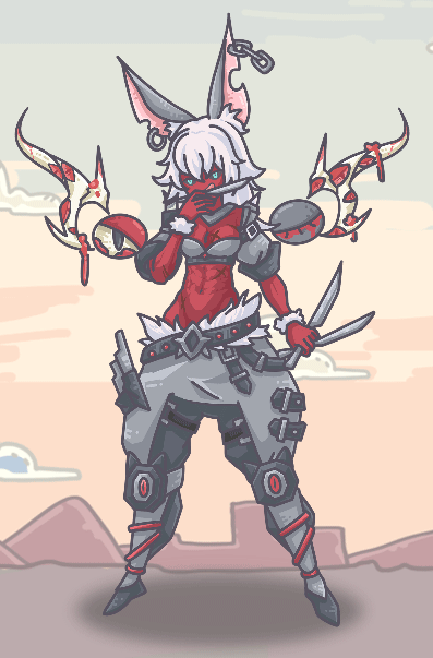 【英灵图鉴】
凌厉地斩断敌人的武器和肢体，她眼中充满无畏的气势，她是在刀尖上讨生活的“暴徒”
【身上的刀疤是我活着的印记】